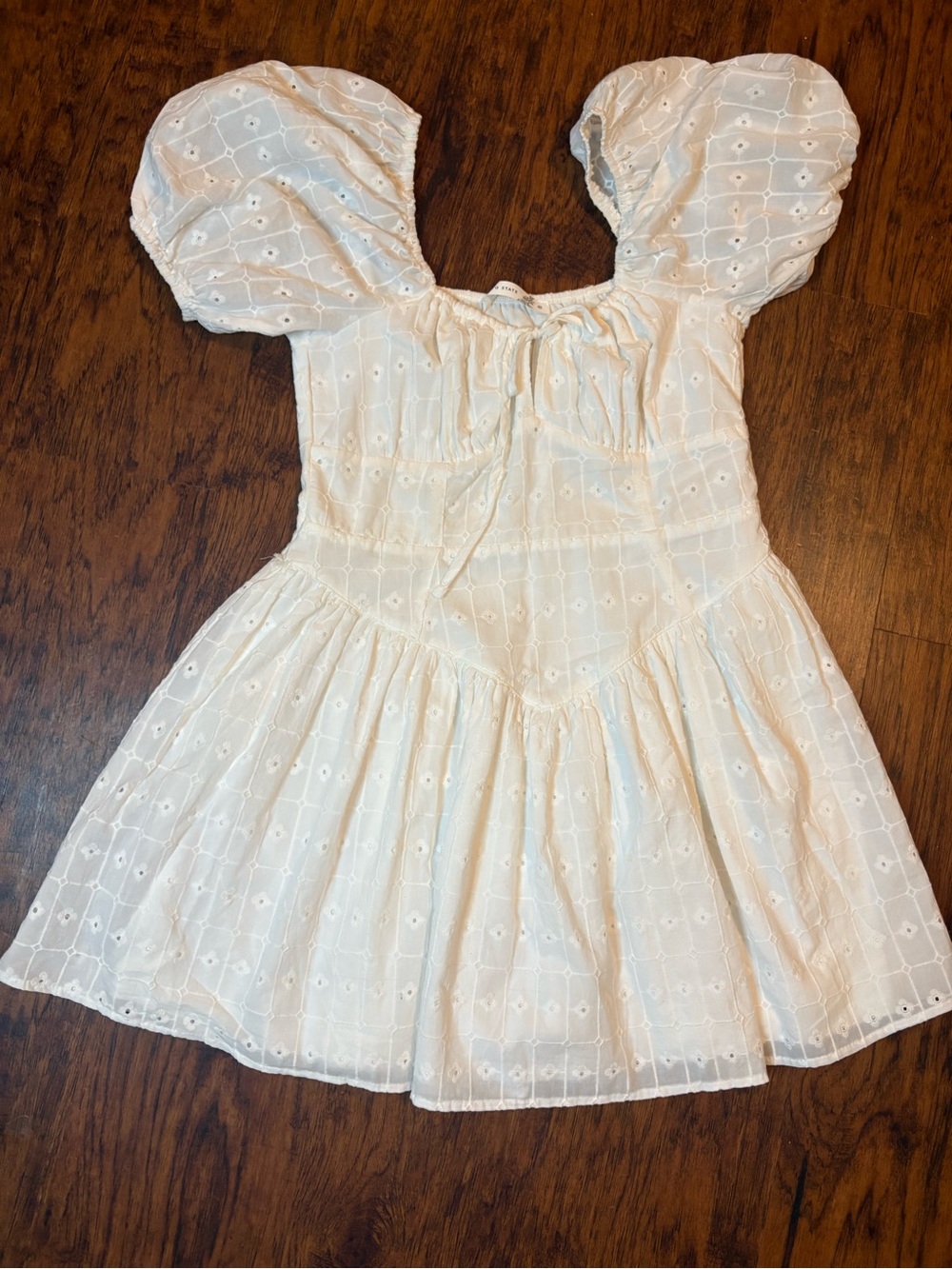 Altar'd State White Eyelet Midi Dress with Puff Sleeves
